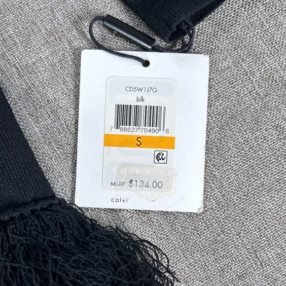 Calvin Klein Sheath Dress Women's Small Shag Fringe Trim Knit Black Party NWT - Picture 7 of 16